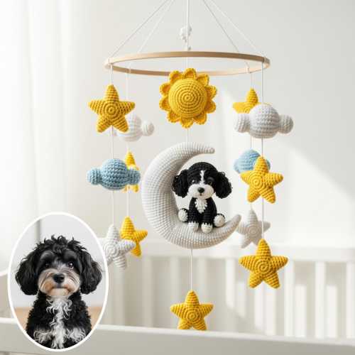 Personalized Dog Baby Mobile, Crochet Baby Mobile, Custom Puppy Nursery Decor, Crib Mobile, Nursery Mobile, Baby Shower Gift, Newborn Gift