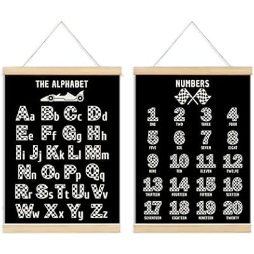 ULEGIE Boys Alphabet Race Car Wall Art Hanger Frame, 2Pcs Car Posters