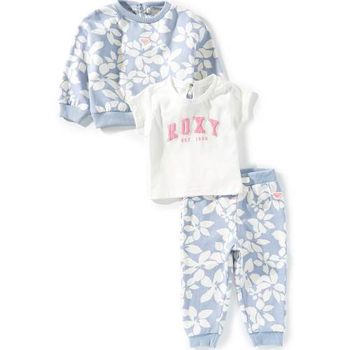 Roxy Baby Girls 3 piece Floral Printed Crew Jog Set with Roxy T-Shirt