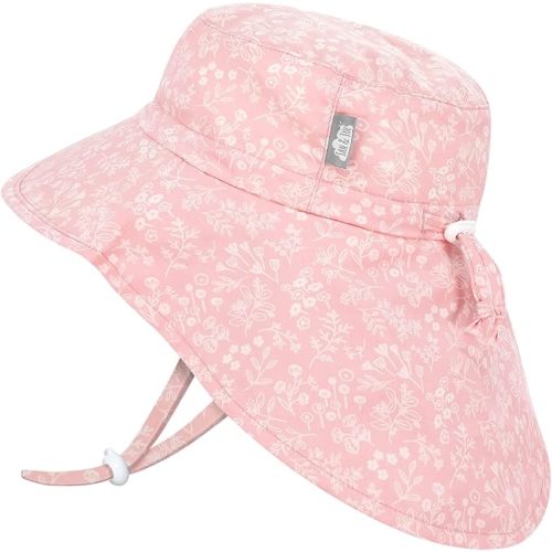 JAN & JUL Girls' Cotton Sun-Hat with Neck Flap, Beach Hat with Wide Brim for Babies (S: 0-6 Months, Pink Prairie)
