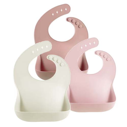 SIMDOO Silicone dining bib Set of 3 , BPA Free Waterproof Adjustable Feeding Bib with Large Pocket Food Catcher Drool bag