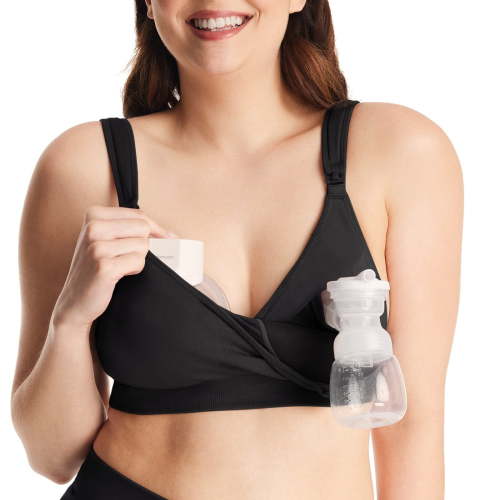 Momcozy Lycra Pumping Bra Hands Free with Fixed Padding for Good Shaping, Comfortable Support Pumping and Nursing Bra in One, Seamless Maternity Breast Pump Bra & Maternity Bra