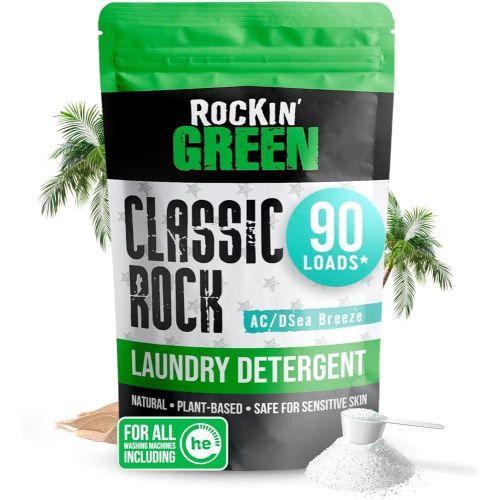 Rockin' Green Classic Rock Laundry Detergent (90 Loads), Plant based, All Natural Laundry Detergent Powder, Vegan and Biodegradable Odor Fighter, Safe for Sensitive Skin, 45 oz (AC/DSea Breeze)