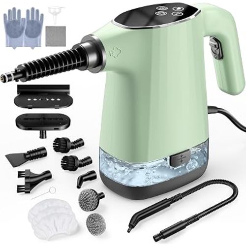 Handheld Steam Cleaner, Portable Steamer for Cleaning with 18PCS Accessories, 12s Fast Heating, Pressurized Steam Cleaner for Home, Kitchen, Bathroom, Car Detailing, Window, and Clothes, Green