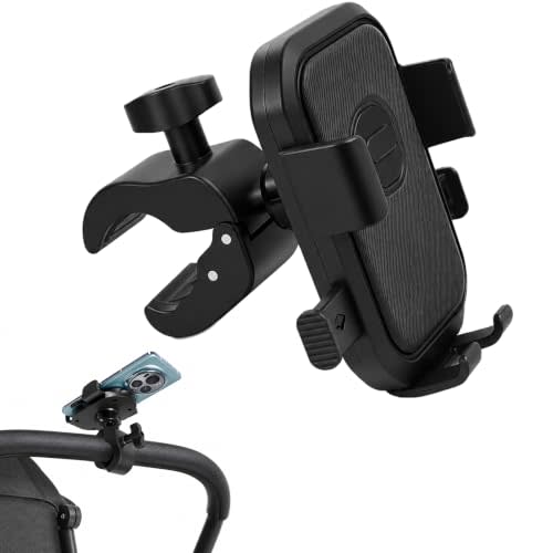 Stroller Phone Holder, 360° Rotation Mount | Universal Phone Clip for Shopping Cart, Bike, Golf Push Cart, Compatible with iPhone & Android, Stable Handlebar Mount
