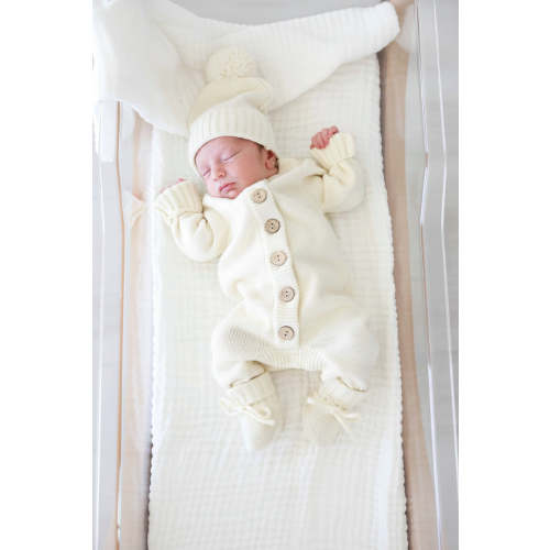 Knit Sweater Button Romper in Ivory | Caden Lane