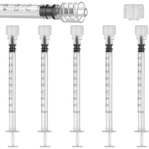 20 Pack 1ml/cc Luer Lock Syringe with Caps, Plastic Syringe without Needle for Liquid, Sterile Individually Wrapped