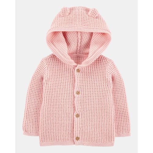 Baby Hooded Waffle Knit Cardigan - Pink - Carter's | Carter's