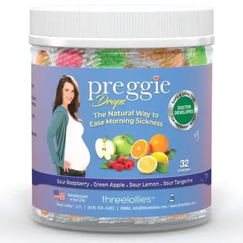 Preggie Pop Drops Pregnancy Nausea Relief Morning Sickness Candy with Essential Oils for Pregnant Women – Natural Flavor Variety Pack, 32 Count