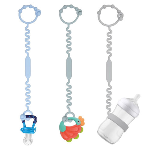 Toy Straps, Pacifier Holder Clip with Self-Adjusting Bayonet, Pure Silicone Material Without BPA; Can Be Used for Teethers, Feeding Bottles, Toys, Baby Cribs, High Chairs(Blue-3ps)