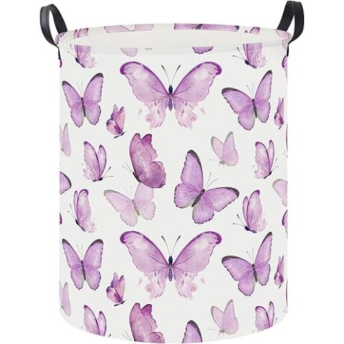 19.7" Laundry Basket,Dirty Clothes Hamper,Waterproof Storage Bin,Room Decor(Fluttering Butterfly)