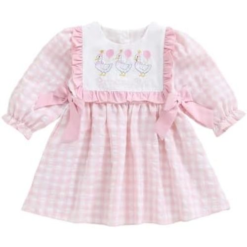 Toddler Baby Girl Fall Outfits Silly Goose Smocked Dress Long Sleeve Birthday Girl Dress Cute Smash Cake Clothes