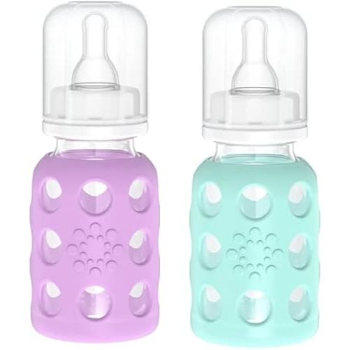 Lifefactory Glass Baby Bottle BPA Free | Protective Silicone Sleeve | 4 oz Pack of 2 | Lavender, Mint