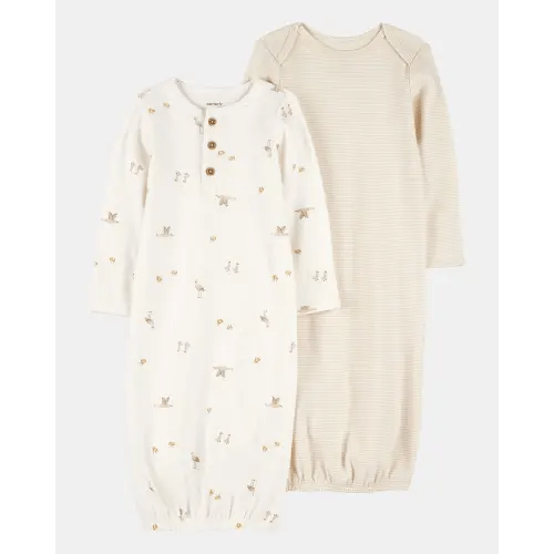 3 Month Baby 2-Pack Sleeper Gowns - Ivory/Tan | Carter's