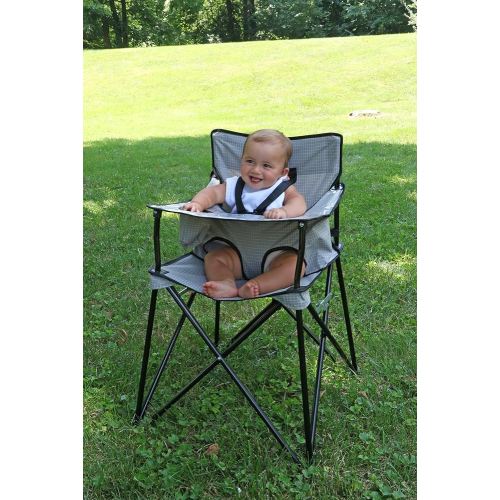 ciao! baby Portable High Chair for Babies and Toddlers, Compact Folding Travel High Chair with Carry Bag for Outdoor Camping, 1 Count (Pack of 1) (Grey Check)