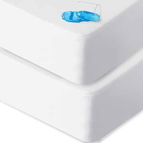 Crib Sheets Waterproof 2 Pack, Crib Mattress Protector, Toddler Fitted Crib Sheet Neutral, Ultra Soft & Breathable Toddler Bed Sheets for Boys and Girls, White