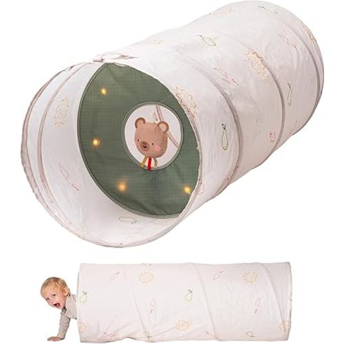 Taf Toys Play Light Tunnel Tent for Toddlers 1-3 - Baby Tunnel with Plush Bear - Engage Senses & Encourage Crawling - Twinkling Lights & Dual Light Modes - Kids Toddler Tunnels Crawl Indoor & Outdoor
