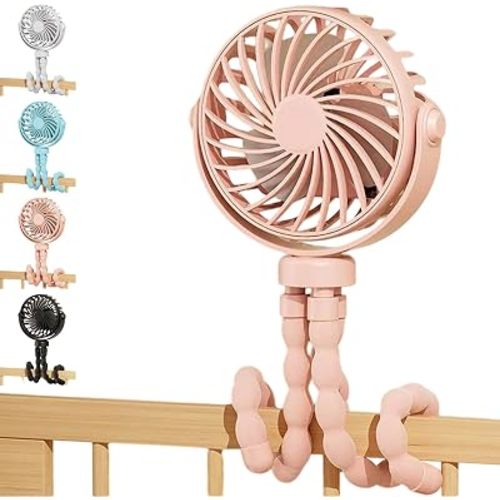 Rechargeable Octopus Pram & Stroller Fan - Keep Baby Cool on the Go 360° adjustable USB rechargeable stroller fan with flexible tripod legs for prams, cribs, travel and everyday cooling (Pink)