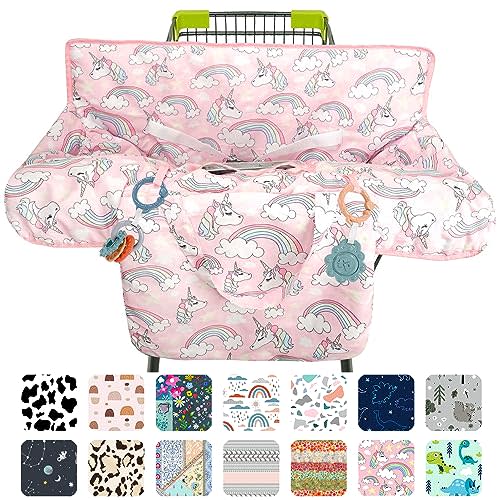 Shopping Cart Cover for Baby 2-in-1 High Chair Cover with Safety Harness | Multifunctional Dark Unicorn Pattern Cart Covers for Babies Soft Padded Grocery Cart Cover for Baby Boy Girl