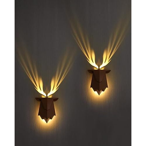 Fuloon Antler Night Light with Remote Control, Adjustable Deer Wall Lamp Battery Operated and Removable Charging for Bedroom, Living Room, Hallway Brown 2 PCS