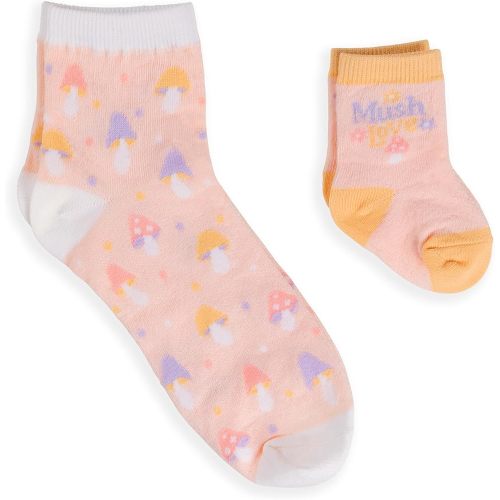 JuJuBe x Studio Oh! Baby Essentials Mama & Me Matching Socks - Mom & Baby Boy/Girl Set, Ankle Socks for Infants 3-12 Months & Adult - Mushy Love