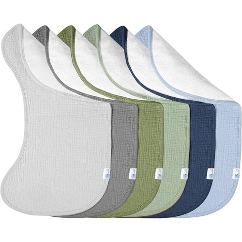 lulumoon Muslin Burp Cloths Sets - Large Cotton Burping Cloth Super Soft and Absorbent for Baby Boys and Girls 6pack (Blue & Green)