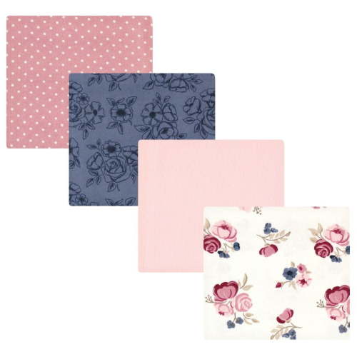 Hudson Baby Infant Girl Cotton Flannel Receiving Blankets, Dusty Rose Floral, One Size