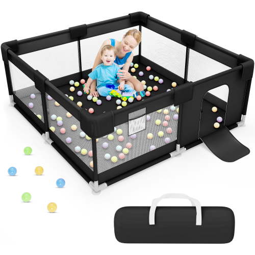 babyeap Baby Playpen,50x50 Inch Baby Playards for Babies and Toddlers,Fence Baby Play Yards for Indoor & Outdoor with Breathable Mesh,Black