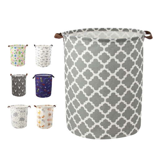 AUCHEN 19.7" Collapsible Laundry Basket, Foldable Cotton Linen Laundry Hamper for Baby Girl Boy, Large Capacity Basket with Handles Bag Dirty Clothes Toy Storage Basket Bin