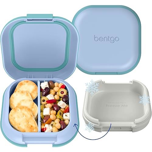 Bentgo Chill Mini Leak-Proof Lunch Box – Built-In Ice Pack Keeps Food Cold, 2.7-Cup Capacity for Snacks or a Sandwich, 3 or 4 Compartments, PFAS & BPA-Free, Ideal for Adults & Kids 3+ (Tide Blues)