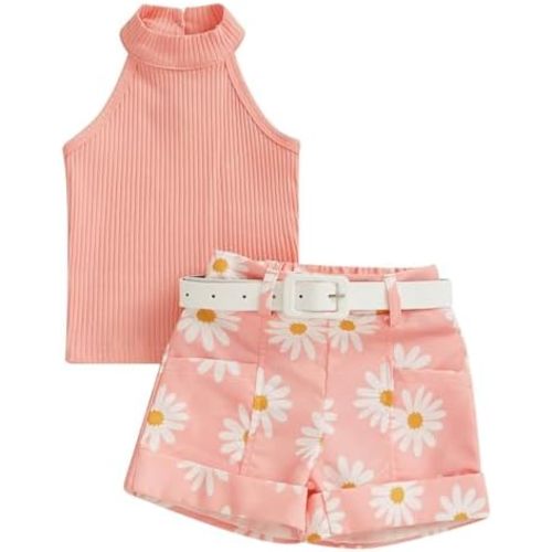 TheFound Toddler Baby Girl Summer Outfits Sleeveless Ruffle Tank Top Striped Shorts Newborn Baby Clothes 6 12 18 24 Months 2T