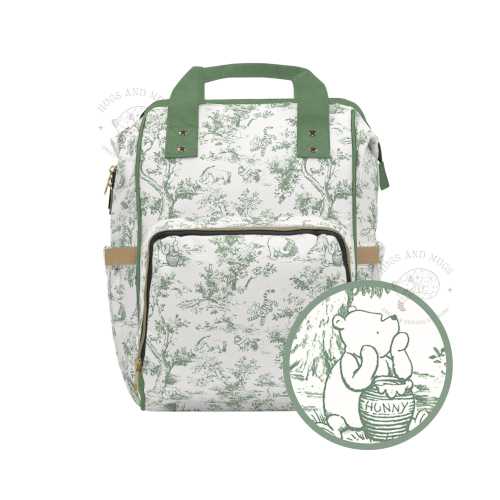 Diaper Backpack Classic winnie-the-pooh Toile de Jouy sage Green Diaper Backpack Gender Neutral Baby Shower Gift for new mom maternity list