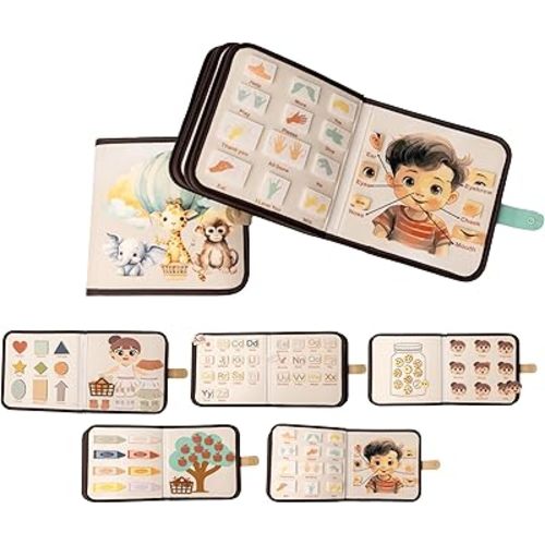 Montessori Busy Book for Toddlers 1-3, Muted Neutral Aesthetic, Interactive Play, Learning Curriculum, 1-3 Year Old Boy Girl Birthday Gift, Travel Fun, Educational Daycare Toy, Visual Cognitive Skills