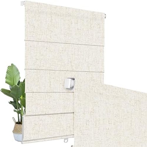 BERISSA No Drill Cordless Roman Shades for Window, Blackout Roman Blinds Room Darkening Pull Down Blinds Easy Install Linen Roman Window Shades for Door,Windows,Bedroom,58" W x 58" H,Linen Beige