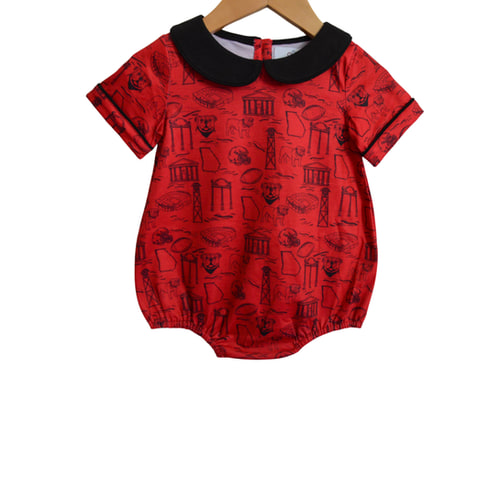 Gameday Georgia Red and Black Toile Bulldog Fabric -  Boy Bubble