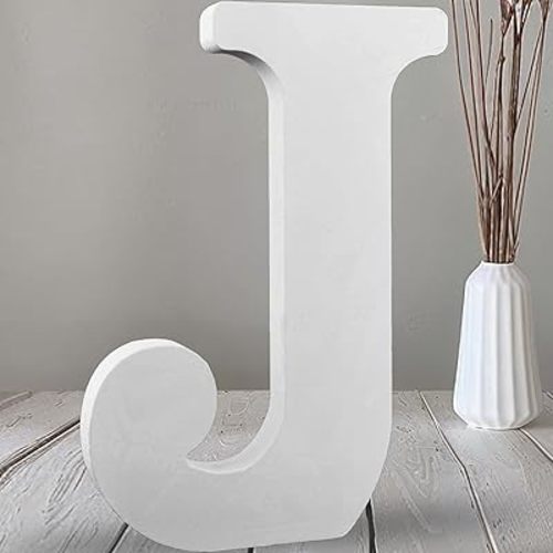 AOCEAN 12 Inch White Big Wood Letters Unfinished Wooden Letters for Wall Decor Decorative Standing Letters Slices Sign Board Decoration for Craft Home Party Projects (J)