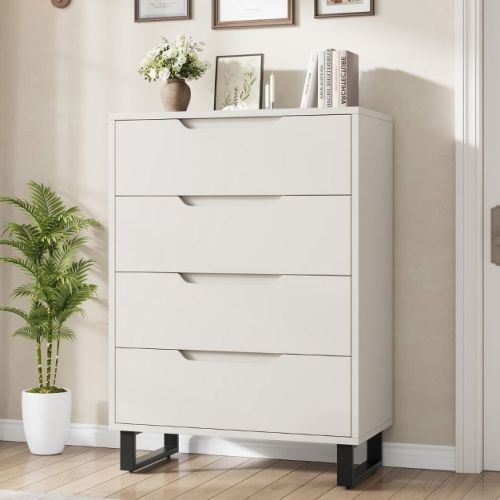 Garvee 4 Dresser for Bedroom, 41.7" Tall Dresser, Freestanding Vertical Drawer Cabinet with Storage, Wooden Closet Storage Chest for Bedroom White