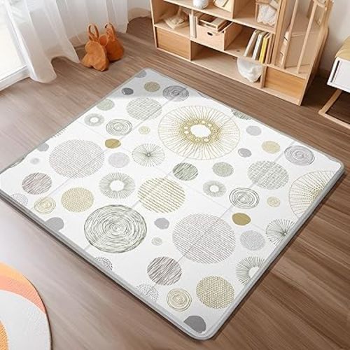 Foldable Baby Play Mat, PIGLOG 50x50 Playpen Mat, Safe Foam Playmat for Tummy Time, Waterproof Playmats for Babies and Toddlers Kids, Reversible Portable Floor Mat for Infant, Circles + Stripes
