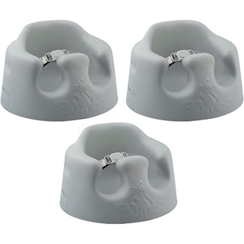 Bumbo Infant Floor Seat Baby Sit Up Chair and Sitting Support for 3 to 12 Months Old with 3 Point Adjustable Safety Strap, 3 Pack, Cool Grey