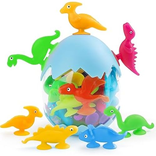 Tepear Dinosaur Shaped Suction Cup Toys, 16pcs Bath & Travel Toys for Kids Ages 3+