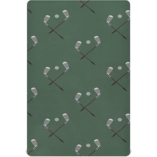 Sports Golf Ball Green Crib Sheets Soft Breathable Fitted Baby Crib Sheets Mattress Cover for Girls Boys, 52" x 28" x 9"