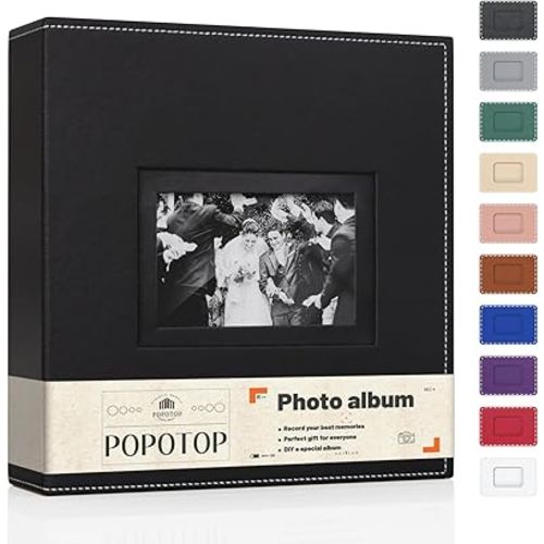 Popotop Photo Album 4x6 300 Pockets with Leather Hardcover Cover, Small Photo Album Holder Book with 50Pcs Pages for Family Travel Wedding Baby Gifts
