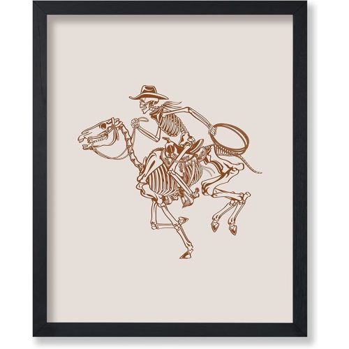 Poster Master Skeleton Cowboy Poster - Retro Brown Skeleton Horse Print - Western Art - Rodeo Art - Wild West Art - Gift for Him & Her - Decor for Dorm, Office or Living Room - 16x20 UNFRAMED Wall Art
