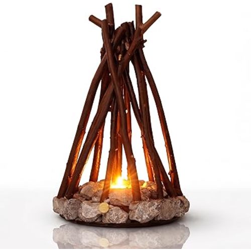 LED Night Light Wooden Campfire LED Dimmable Lamp with 3 Lighting Modes & Flame Sound, USB Powered Kids Nightlight & Desk Lamp for Bedroom, Office, and Relaxation, L