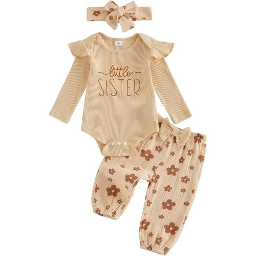 Newborn Baby Girl Fall Outfit Set Hi I'm New Here Daisy Long Sleeve Ribbed Romper Flower Pants Cute Infant Clothes