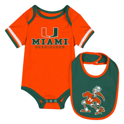 Miami Hurricanes Colosseum Infant Boys The Gift Onesie & Bib Set - Ora
