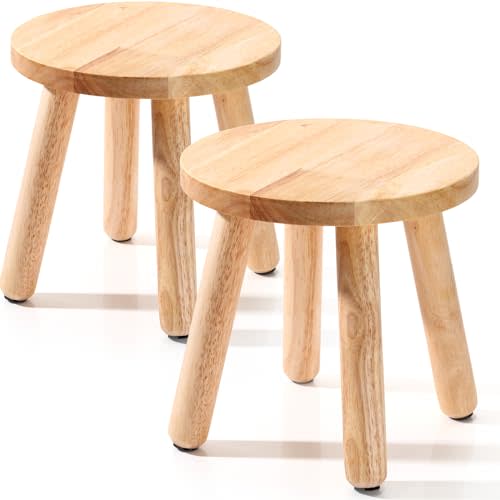 Wenqik 2 Pcs Wooden Step Stool for Kids with Detachable Legs 10 Inch | Round Wood Seat Plant Stool, Easy Assembly, Bathroom Kitchen Bedroom Garden, Small Footstool Sensory Table Activities