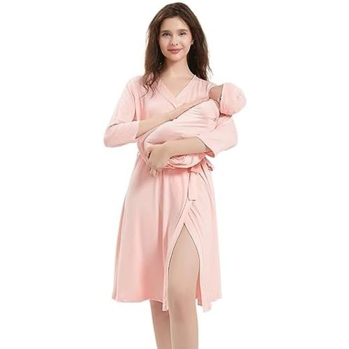Galabloomer Maternity Robe and Baby Receiving Blanket,Matching Mommy Labor Delivery Robe and Swaddle Set