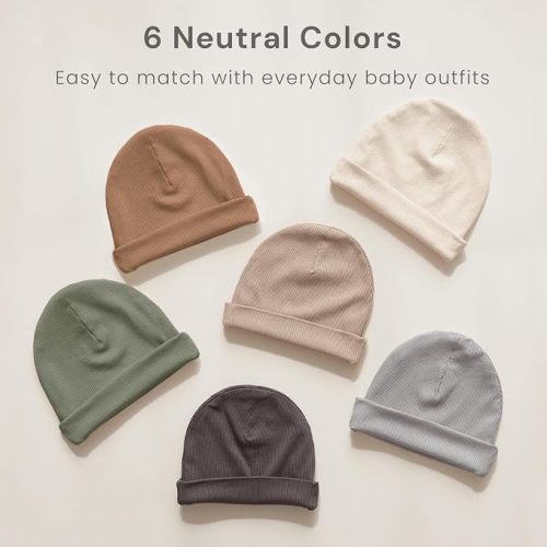 Konssy 6 Pack Baby Beanie Hats for Newborn Infant Girls Boys, 0-24 Months