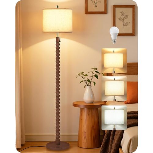65" Solid Wood Floor Lamps for Living Room with Pull Chain Switch, Adjustable Color Temperatures, Vintage Farmhouse Floor Lamp, Tall Standing Lamp for Bedroom, Entryway, Reddish Brown SVE28LD05